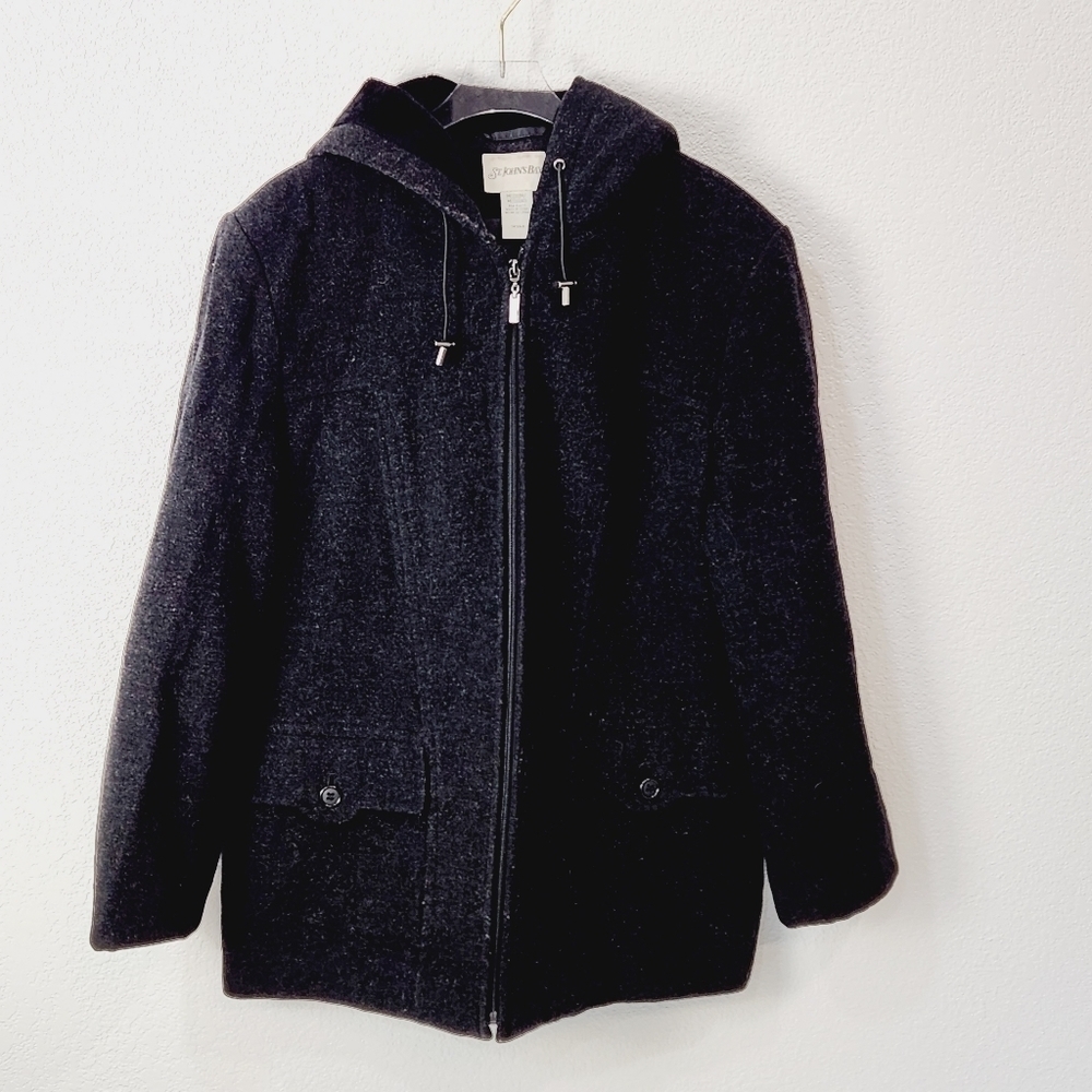 ST. John's Bay Women's Black Wool/Nylon Blend Short Pea Coat Size: M